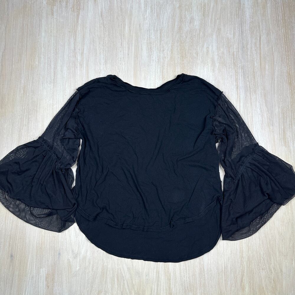 Free People Black Still Got It Boho Mesh Bell Sleeve Gothic Top Blouse Medium